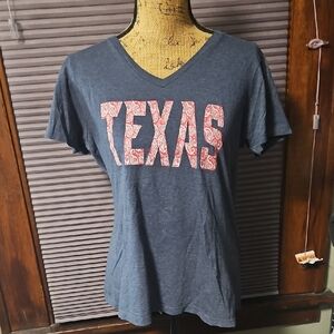 XL Women's Navy V-Neck Tee with Red Texas Graphic